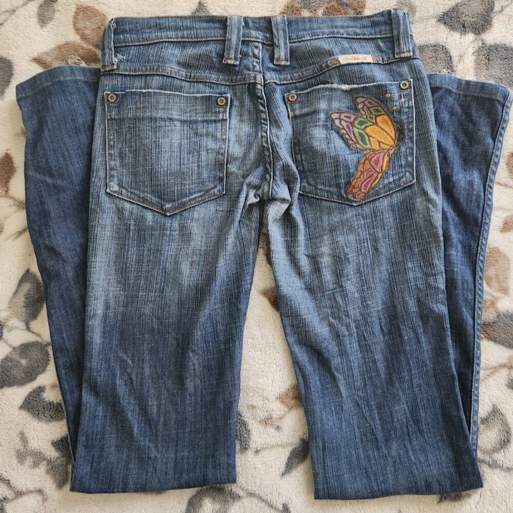 Vintage Frankie B Embroidered Butterfly Pockets Jeans Size 2 - Picture 4 of 14